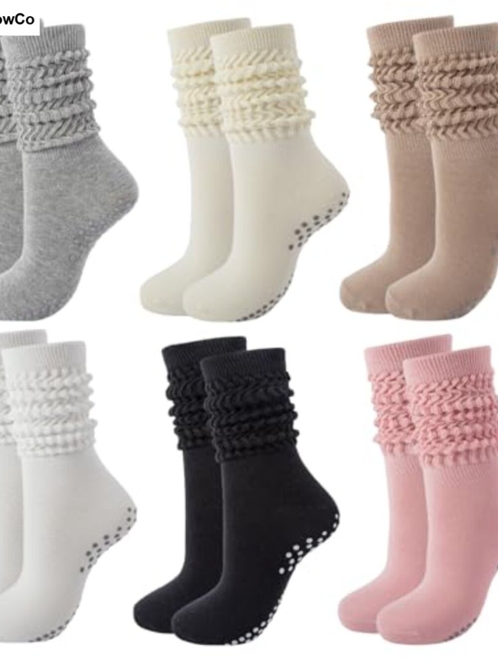 Pilates Socks with Grips for Women - Yoga Barre Slouch Scrunch Socks, Non-Slip,